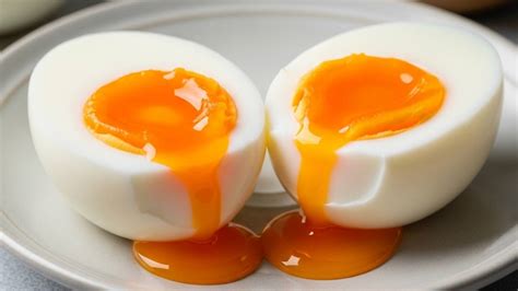 Huevos cocidos veganos con clara y yema diferenciadas en un plato