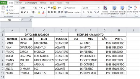 Ejemplo de tabla Excel de base de datos de ingredientes, mostrando columnas para nombre del ingrediente, unidad de compra, precio por unidad de compra, unidad de escandallo y factor de conversión
