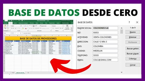 Ejemplo de tabla Excel de base de datos de albaranes de compra, mostrando columnas para fecha, proveedor, producto, cantidad comprada, unidad, precio unitario y precio total