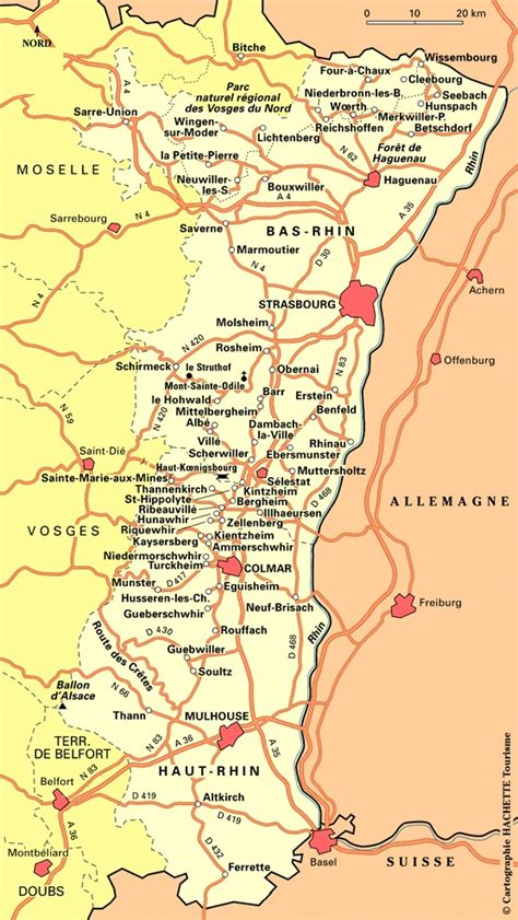 Mapa de la región de Alsacia y Lorena, destacando el macizo de los Vosgos