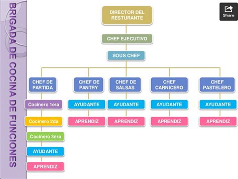 Esquema jerárquico de una brigada de cocina profesional
