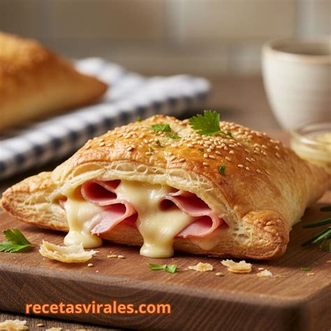 Hojaldre relleno de jamón, queso y tomate fresco