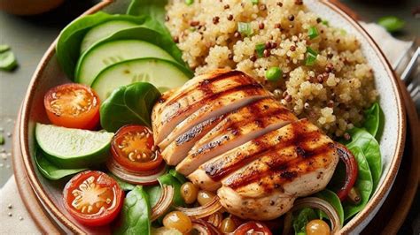 Ensalada fresca y colorida con quinoa y pollo para Alemán Experto Vitacura