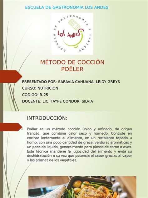 Esquema del método de cocción Poêler en sartén tapada con líquidos y aromáticos, mostrando capas de alimentos y verduras