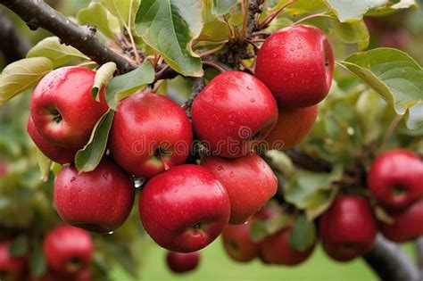 Manzanas rojas maduras colgando de un árbol