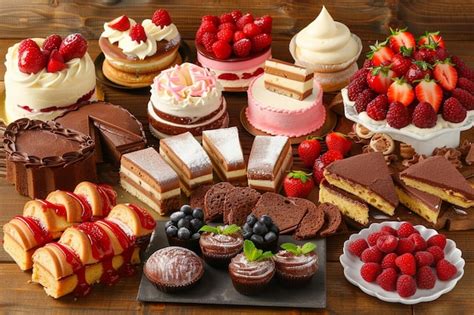 Variedad de postres y pasteles decorados con malvaviscos derretidos.