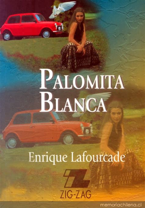 Diseño de portada del libro Palomita Blanca, con la imagen de una paloma y elementos que sugieren los años 70.