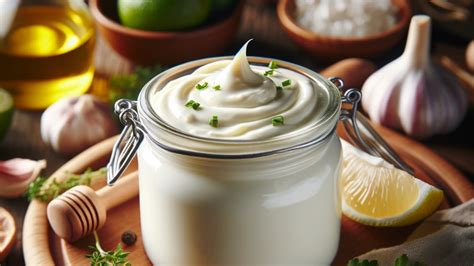 Foto de una salsa lactonesa de ajo cremosa en un bol con pan tostado