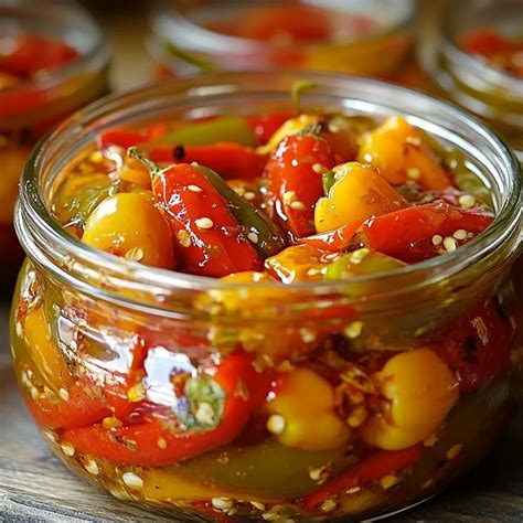 Plato de pimientos en escabeche con hierbas aromáticas