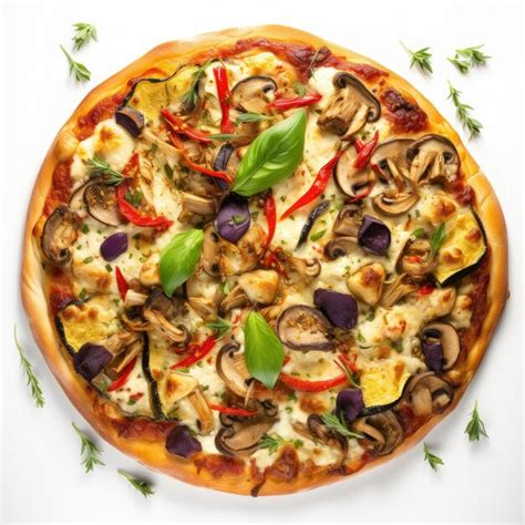 Pizza mediterránea recién horneada con ingredientes frescos