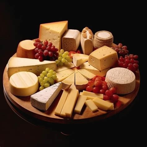 Plato de quesos italianos variados con frutas y pan