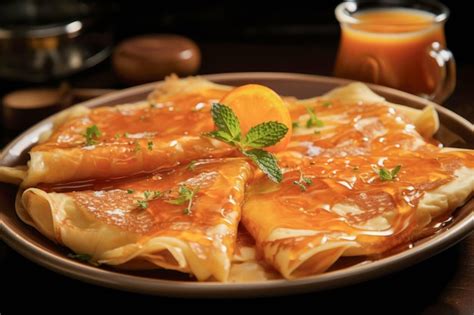 Foto de Crepes Suzette flameadas en un plato