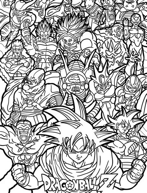 Diseño de una portada de libro para colorear de Dragon Ball Z con varios personajes