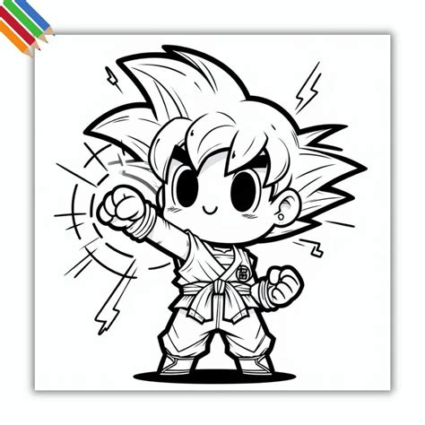 Dibujo para colorear de Son Goku en pose de combate