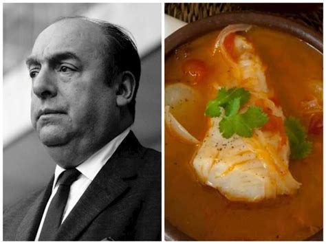 Foto histórica de Pablo Neruda degustando Caldillo de Congrio o junto a Camilo Riquelme