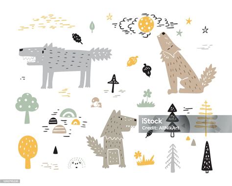 Diseño de galería digital con ilustraciones de lobos