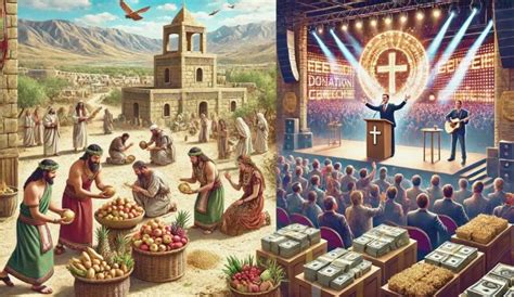 Ilustración histórica que representa a los sacerdotes israelitas presentando las primicias de la cosecha de cebada en el Templo.
