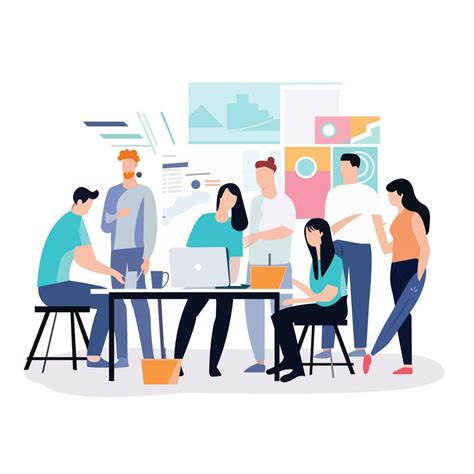 ilustracion de personas trabajando en equipo en un ambiente colaborativo
