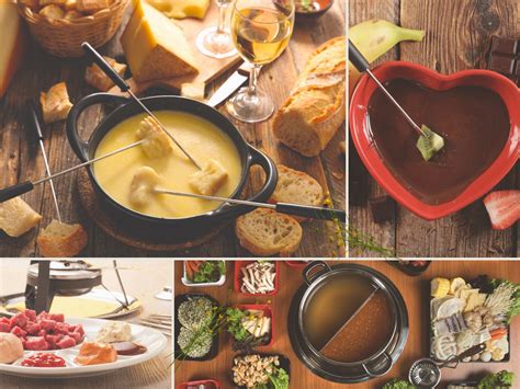Plato de fondue servido con diferentes tipos de pan y vegetales