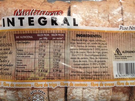 Ejemplo de etiquetado nutricional de pan integral ideal