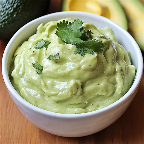 foto de un aderezo cremoso de aguacate o mango