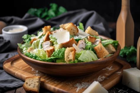 Foto de una ensalada César con aderezo cremoso y queso parmesano