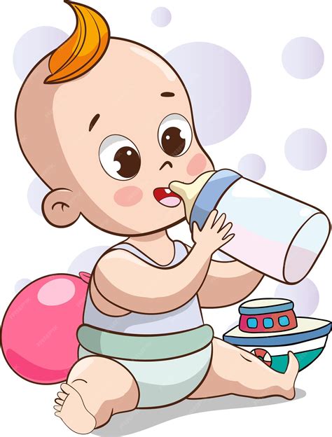 Ilustración de un bebé alimentándose de un biberón en una posición cómoda y erguida