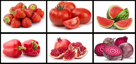 Variedad de frutas y verduras de color rojo