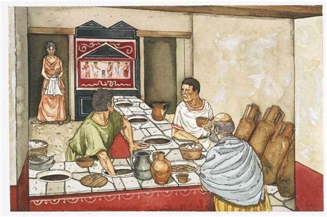 Ilustración de un thermopolium romano con clientes