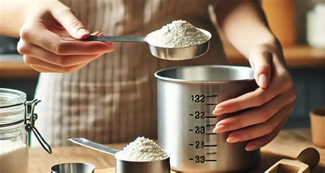 Foto de manos midiendo harina con una báscula y tazas medidoras