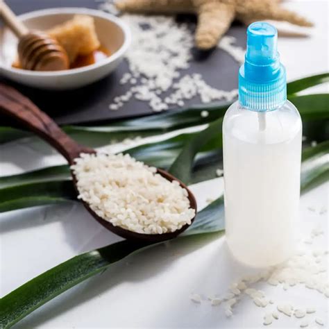Ilustración de ingredientes naturales (arroz, agua, aloe vera) para preparar cosmética casera