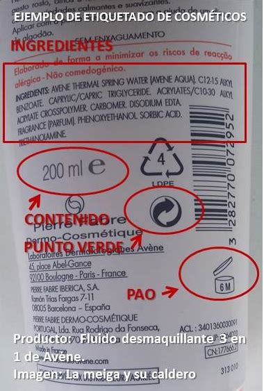 Ejemplo de etiqueta de un producto cosmético con la lista INCI resaltada