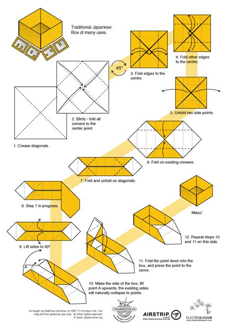 diagrama de plegado de caja de origami con solapa interna