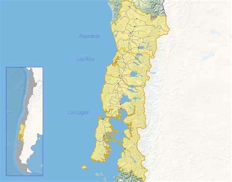 Mapa de la Macrozona Sur de Chile destacando regiones afectadas por robos