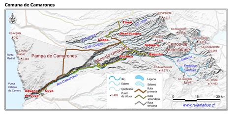 Mapa político de la comuna de Camarones en la región de Arica y Parinacota, Chile