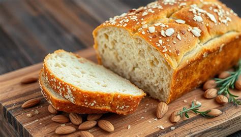Pan de harina de soja sin gluten recién horneado y cortado en rebanadas