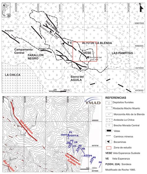 Mapa de ubicación de las vetas Anacona, San Lorenzo y Quebrada