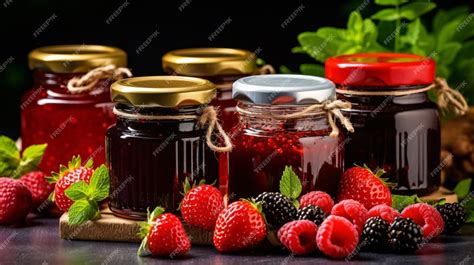 Fotografía de variedad de tarros de vidrio con mermeladas y conservas