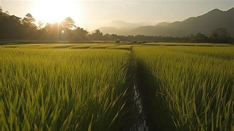 Campo de arroz negro bajo el sol