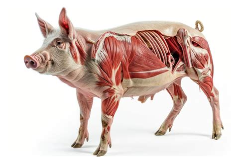 Ilustración de la estructura corporal de un cerdo, marcando la línea superior de las patas delanteras (verde) y traseras (rojo).