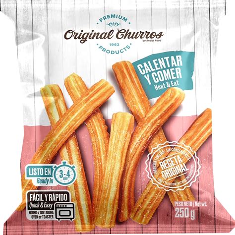 Imagen de bolsas de churros congelados, etiquetadas, listas para su conservación.