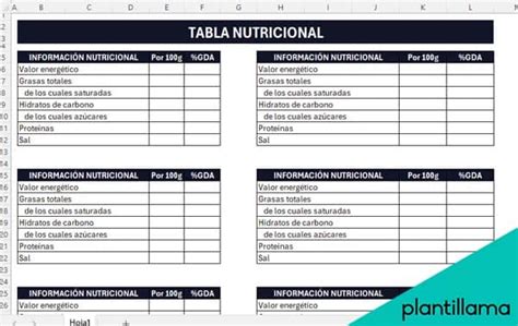 Diseño de tabla nutricional vacía o incompleta