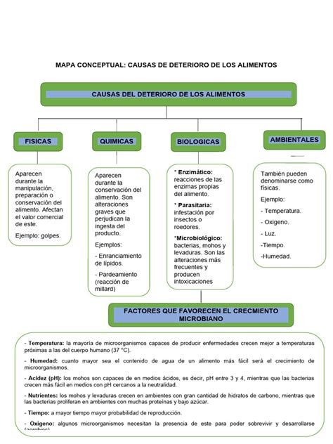 Esquema de los diferentes tipos de deterioro de alimentos y métodos de conservación