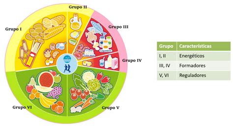 Esquema de la rueda de los alimentos original con los 7 grupos