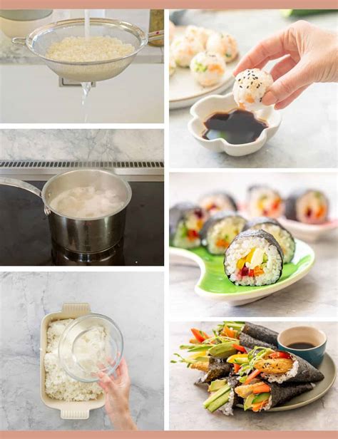 Infographic showing the process of washing rice for sushi