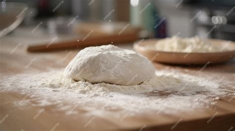 Imagen de una bola de masa de pizza cubierta de sémola sobre una superficie de trabajo