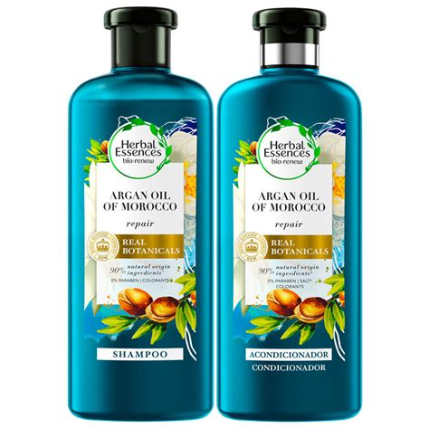 Imagen de un frasco de shampoo Herbal Essences Argan Oil of Morocco con ingredientes naturales de argán