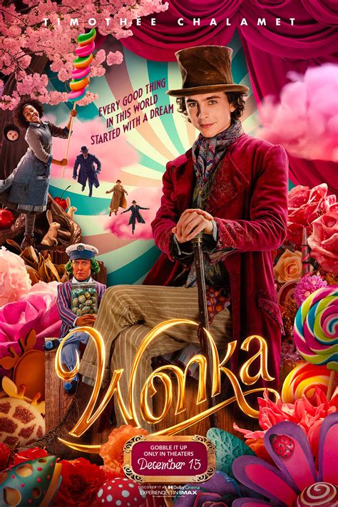Póster oficial de la película Wonka (2023) con sus personajes principales