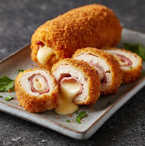 Cordon Bleu terminado, crujiente y con queso fundido
