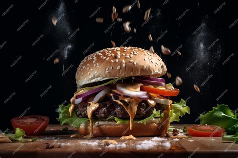 Hamburguesa de vacuno premium recién cocinada en primer plano